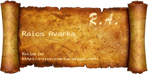 Raics Avarka névjegykártya
